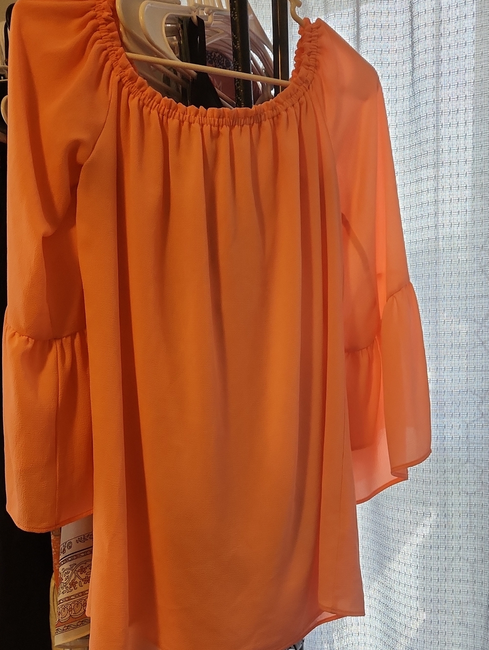 Gibson Latimer Coral Off-Shoulder Bell Sleeve Blouse